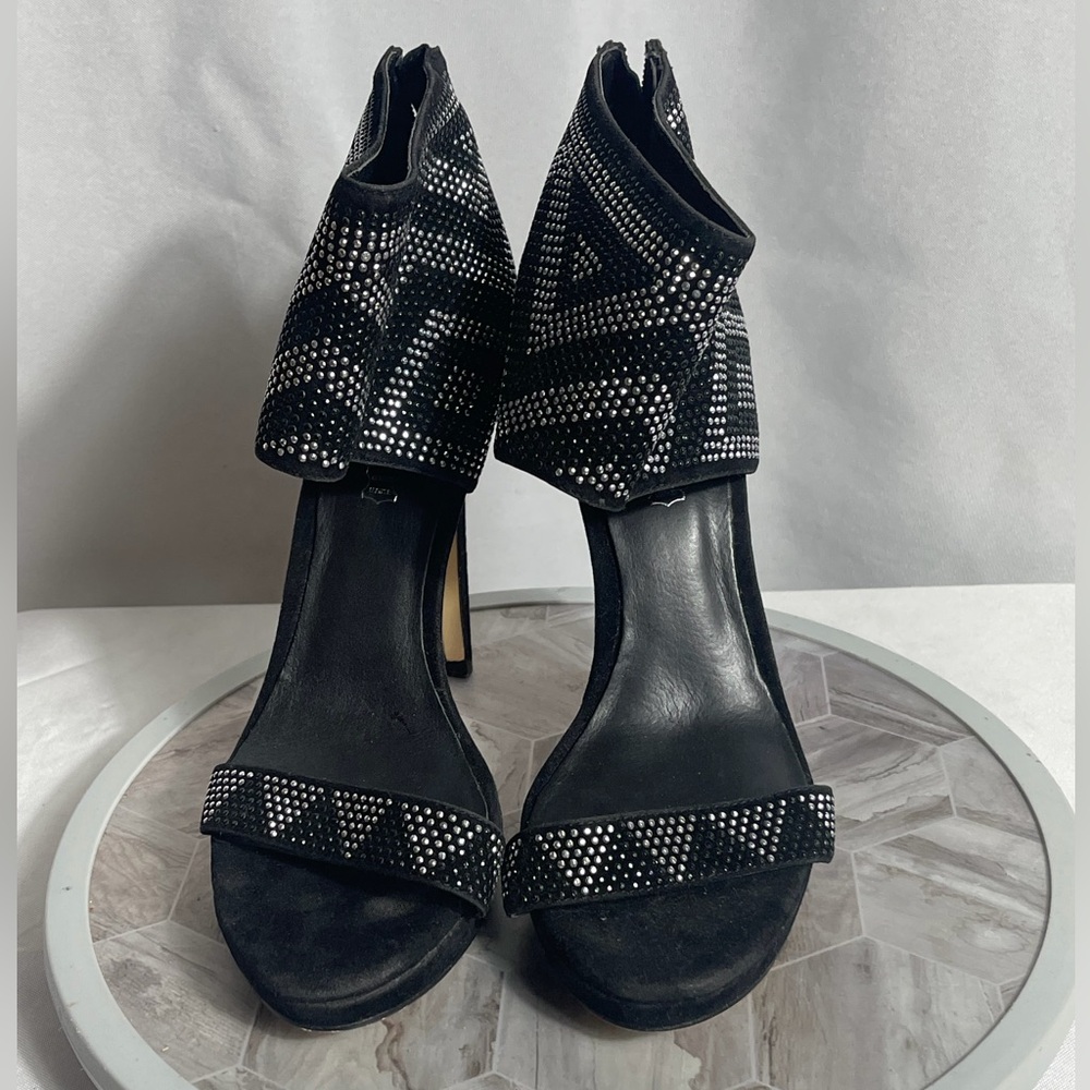 ALDO Black Rhinestone Studded Stiletto Heels Ankle Zip Sandals Size 9 Party